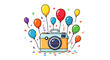 © lakmudi - Colorful cartoon camera with balloons and confetti on isolated white background vector