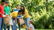 © PixelDust_ - A group of people collecting trash in a park with a child