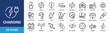 © Luckyicons - Charging icon set. Containing charge, battery, energy, electricity, charger, recharge, electric car and charging station icons. Outline icon collection. Vector illustration.