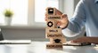 © JPG & PNG Collection - Person building blocks with learning skills and knowledge on a desk in an office