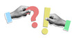 © The Thunks - Creative collage art of halftone hands holding question mark and exclamation point on transparent background. Perfect for FAQ, Q&A, and solution concept.