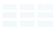 © liana - A clean modern vector collection of water wave patterns featuring thin blue zigzag lines, smooth wavy horizontal underlines, and minimal graphic motifs illustrated in a fresh contemporary style.
