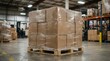 © Paul - Large carton load securely wrapped in stretch film on a wooden pallet in a warehouse.