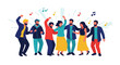 © arifahayu97 - Diverse group of people dancing and celebrating at a party with music notes