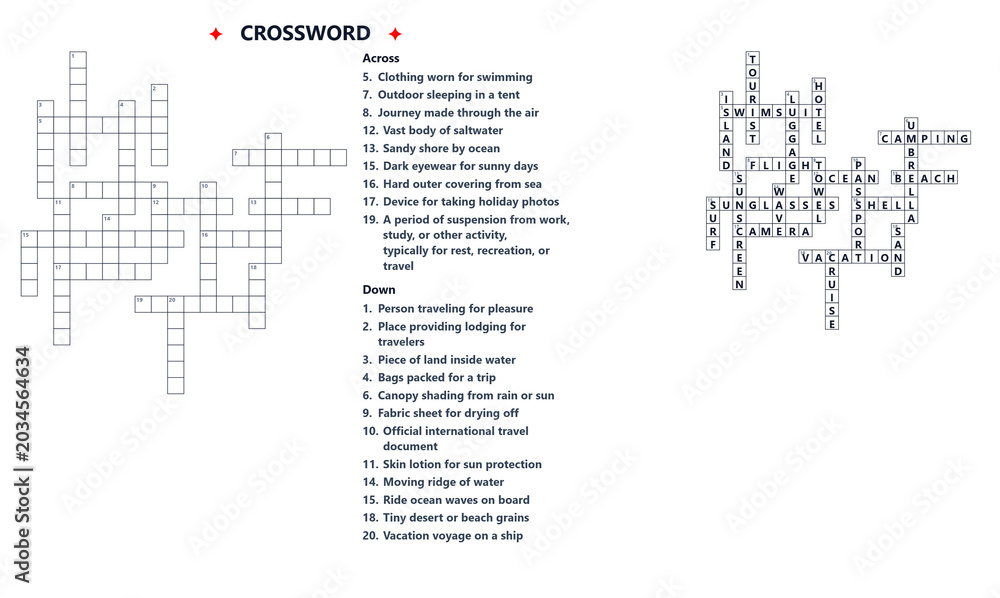 Summer vacation crossword puzzle 01 printable worksheet with answer key ...