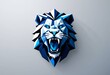 © RYOTA IWASAKI - Roaring blue lion frontal logo drawn in geometric low poly style