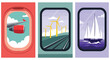 © khafid - Travel window views. Modern flat vector illustration. Journey and adventure concept.