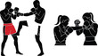 © Bacon - Muay Thai Kickboxing Silhouettes of Fighters Training and Sparring on White Background