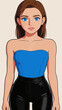 © hakule - Stylized female character in blue strapless top and black pants