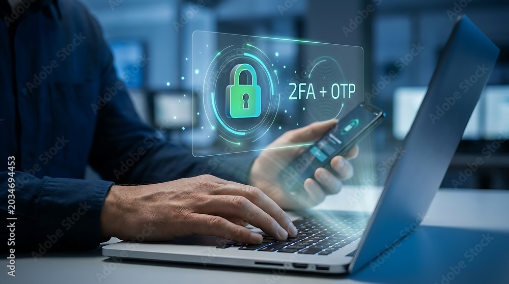 Person performing two factor authentication using a smartphone and ...