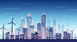 © Davi - Sustainable Smart City with Renewable Energy, Solar Panels and Wind Turbines Isometric Illustration