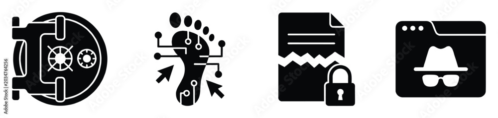Privacy Risk Icons Tech Set of data protection icons. Cybersecurity, privacy, digital footprint ...