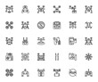 © wang - Drone icon set. Minimal vector icons. Drone element pack. Includes symbols for remote control, propeller, battery, radar, map, play, no drone zone and more. Editable vector stroke.