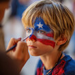 © Wonderful Studio - Patriotic face paint child 4th july celebration portrait with star and stripe makeup national holiday festival moment and focused expression