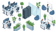 © Fatima - Trend Isometric people working office is a front view, business concept, management, office furniture, workflow, business office workers in suits insulated.