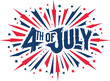 © Hajera - Fourth of July text with patriotic starburst and scattered stars in red white and blue
