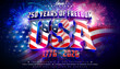 © articular - Fourth of July Independence Day Editable Text Effect 250 Years of the USA Graphic Style with American Flag in 3d Typography on Fireworks Background. Vector Patriotic Customizable Illustration Template