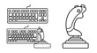 © Lara - Computer mouse and keyboard line art, gaming setup concept, technology background