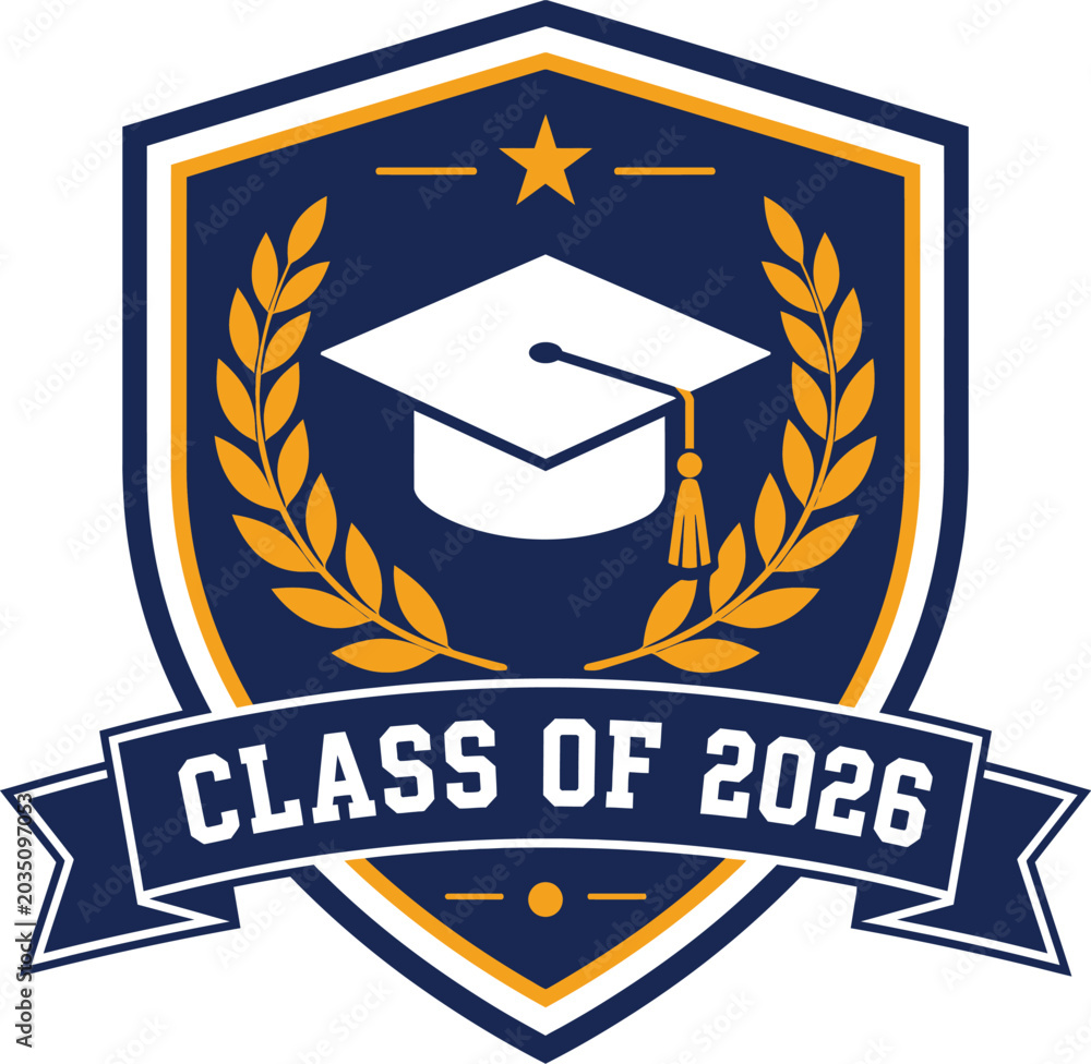 Graduation Academic Emblems Class of 2026 graduation shield, academic crest vector, school emblem ...
