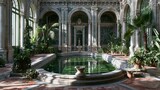 Historic Vista Alegre garden palace. Queen baths indoor. Madrid, Spain