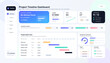 © 24 std - Project Timeline Dashboard with Gantt Chart UI. Clean project management dashboard showing quarterly roadmap, Gantt chart, budget tracking, tasks, risks, checklist, ui, progress cards. Vector Web App