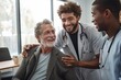 © juliars - Senior man smiling with diverse medical team showing compassion