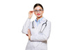 © Oleg Gekman - Happy female doctor with stethoscope isolated on white background. Patient visit. Health care reform