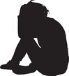 © Curto - vector,  silhouette of  Side view of a woman sitting sadly on the ground looking down