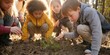 © Studio Nova - The children planting a tiny sapling together in a sunlit autumn forest clearing
