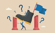 © Nazma - Unfair competition,flag red pillars cheating using authority and power to abuse competitor, violence, conflict or employee fight concept, small employee trying to push back giant boss or competitor