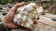 © Melati - Hand holding gold quartz rock, precious metal mining concept