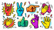 © Mirzasafwan - Colorful cartoon hand gestures signs.