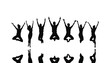© Usama - Silhouettes of diverse individuals leaping joyfully in a formation against a white background with.