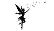 © Usama - Mythical fairy silhouette with elegant wings reaches towards a flock of delicate butterflies flying upwards.
