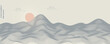 © Subi - Vector abstract art landscape mountain with birds and sunrise sunset by blue line art texture isolated on white beige earth tone background. Minimal luxury style for wallpaper, wall art decoration.