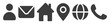 © Olha - Contact and communication icon set with user, mail, home, location, globe, and phone symbols on transparent background.