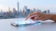© 越 彭 - Hand interacting with futuristic smartphone interface