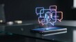 © Gibster - AI voice cloning call scam translation language speech synthesis concept with holographic face and chat bubbles above smartphone