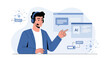© Niken - Man with headset points to AI interface, online support and tech concept