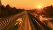 © 磊 崔 - motorway. Golden sunset over a bustling motorway, capturing motion and urban energy. inspiring travel planning, mobility guides, designed for mobility and urban transit guides, used by clinicians.