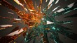 © TransPicHub - A dramatic explosion of shattered glass. Sharp, reflective shards in contrasting orange and teal radiate outward against a dark background.
