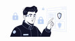 © Arjuna - Digital security expert interacting with cybersecurity interface concept illustration