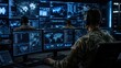 © intha - Military cyber operations command center digital warfare high-tech environment close-up view strategic intelligence analysis for enhanced security and defense