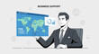 © Raden - Businessman analyzing global analytics report on world map, business support concept