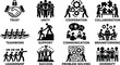 © Pipasha - Business teamwork and collaboration icons set, 12 corporate leadership and success pictograms, black professional partnership vector symbols