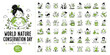 © ya Allah madad - World Nature Conservation Day vector bundle, 60+ eco friendly icons and illustrations, hand drawn green environment and sustainability doodles