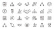 © sena - Set of line icons representing teamwork, business, collaboration, and innovation concepts in a vector style.