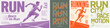 © T-elle - Bold running sport vector poster set with sprint athlete, track lines, race typography, city run graphics, motion effects and energetic fitness event designs for sports promotion