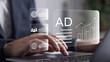 © maltez - Digital marketing commerce online sale: businessman using laptop for website advertising, planning strategies to target social media, native ads, advertisers, and sales.