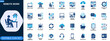 © JIm Studio - Remote work and virtual office icon set. Telecommuting, online collaboration, video meeting, cloud storage, digital workspace, productivity tools. Editable icons collection. Vector.